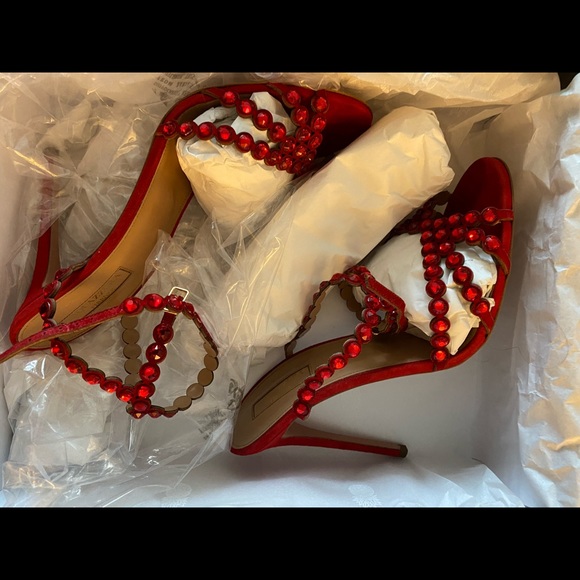 Red Aquazzura Tequila Sandals 105MM - Picture 3 of 8